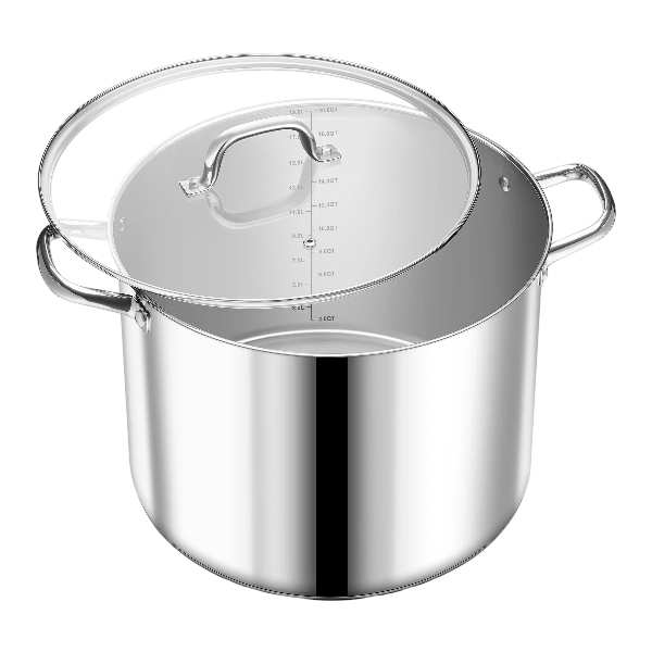 Vesteel 20 Quart Stock Pot with Lid, Stainless Steel Stock Pot with Tri-Ply Construction for Induction Gas Electric Stovetop, Spaghetti Soup Pot, Restaurant, Party