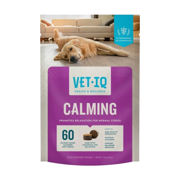 VetIQ Calming Support Supplement Soft Chews for Dogs, Hickory Smoke Flavored Soft Chews, 60 Count