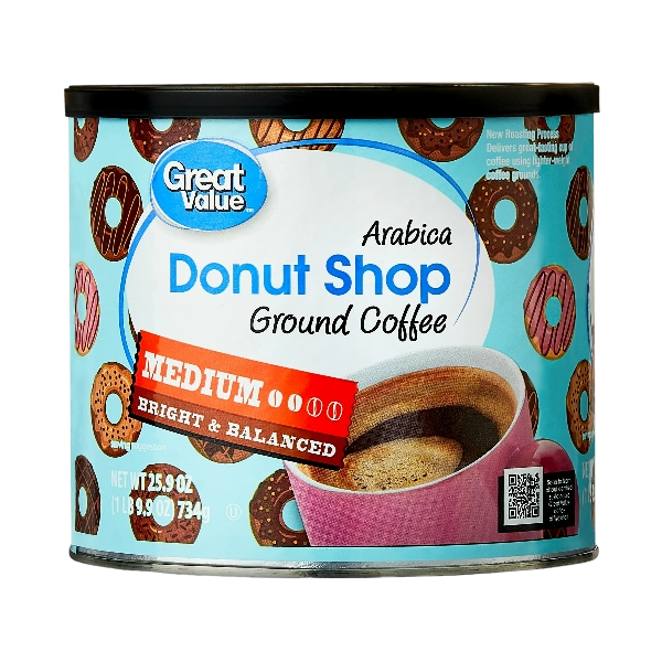 Great Value Donut Shop 100% Arabica Medium Roast Ground Coffee, with Natural Caffeine, 25.9 oz